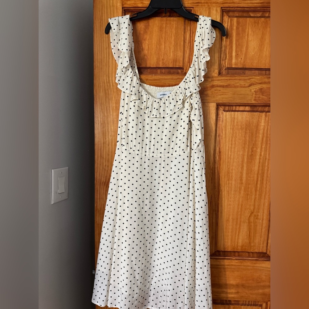 Old Navy Cream Midi Dress with Black Polka Dots